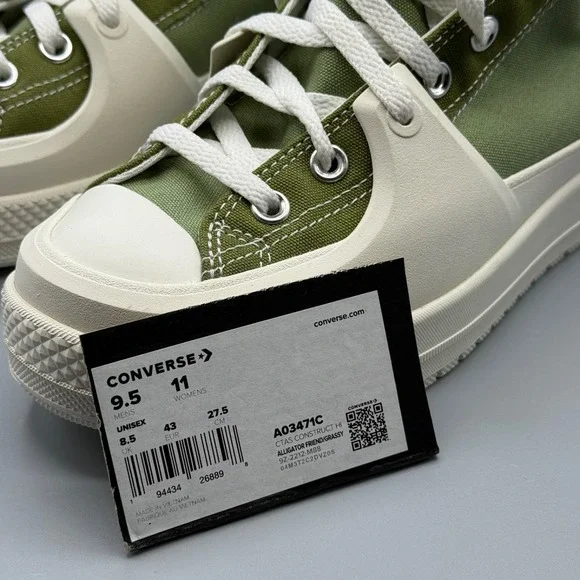 Converse Men's 9.5 Sneakers Green CTAS Construct Hi Army Platform Street A03471C